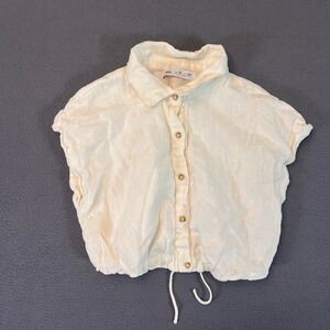 Zara Shirt Women's Size 10 Button Front White Linen Sleeveless Crop Top Collared